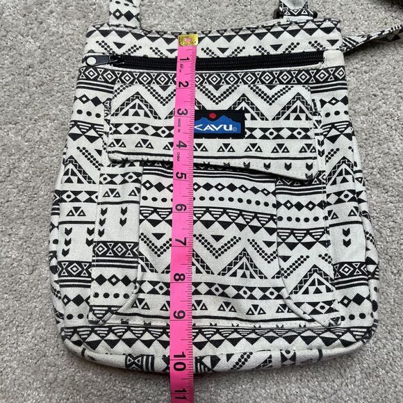 Kavu Mini Keeper Canvas Crossbody Bag Black White Geometric Aztec Small Purse - Picture 15 of 16